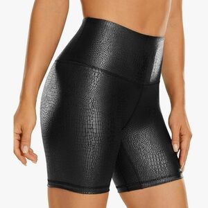 CRZ Yoga Faux Leather Shorts Women 6'' - High Waisted Biker Shorts